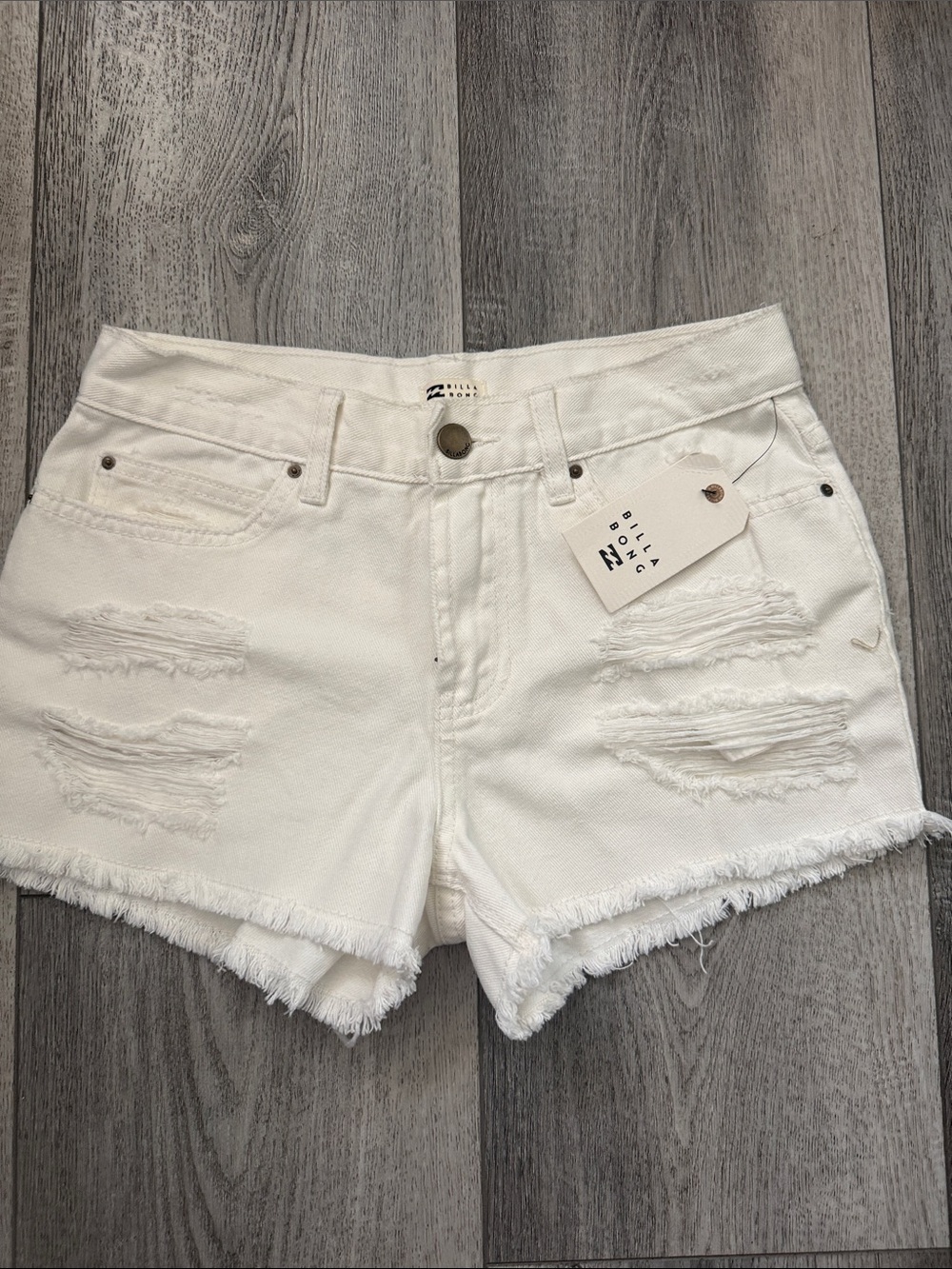 Billabong White Frayed Distressed Denim Shorts